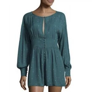 Free People XS Love Grows‎ Romper Jumpsuit Green Floral Cottagecore